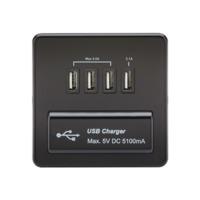 knightsbridge 1g screwless matt black quad usb 5v charger outlet