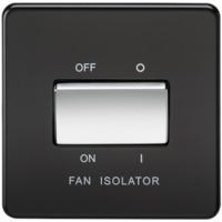 KnightsBridge 10A 1G 3 Pole 230V Screwless Matt Black Electric Fan Isolator Switch