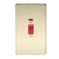 KnightsBridge 45A 2G DP 230V Screwless Polished Brass Electric Switch With Neon