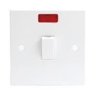 KnightsBridge 20A White 1G Double Pole 230V Electric Wall Plate Switch With Neon