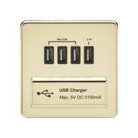 KnightsBridge 1G Screwless Polished Brass Quad USB 5V Charger Outlet