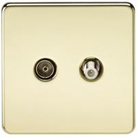 KnightsBridge Coaxial TV and SAT TV Outlet 1G Screwless Polished Brass Isolated Wall Plate