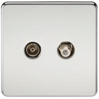 KnightsBridge Coaxial TV and SAT TV Outlet 1G Screwless Polished Chrome Isolated Wall Plate