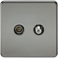 KnightsBridge Coaxial TV and SAT TV Outlet 1G Screwless Black Nickel Isolated Wall Plate