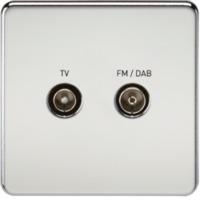 KnightsBridge Screened Diplex TV and FM DAB Outlet 1G Screwless Polished Chrome Wall Plate