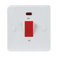 KnightsBridge Pure 9mm 45A White 1G Double Pole 230V Electric Cooker Wall Plate Switch With Neon