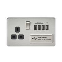 KnightsBridge 2G 13A Screwless Brushed Chrome 1G Switched Socket with Quad 5V USB Charger Ports