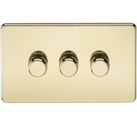 KnightsBridge 60-400W 3G 2 Way 230V Screwless Polished Brass Electric Dimmer Switch