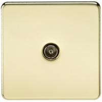 KnightsBridge Coaxial TV Outlet 1G Screwless Polished Brass Un-Isolated Wall Plate
