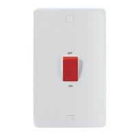 KnightsBridge Pure 9mm 45A White 2G Double Pole 230V Electric Cooker Wall Plate Switch