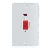KnightsBridge Pure 9mm 45A White 2G DP 230V Electric Cooker Wall Plate Switch With Neon