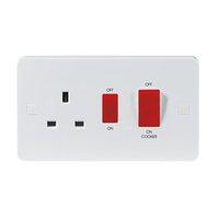 KnightsBridge Pure 9mm 45A White 2G DP 230V Electric Wall Plate Cooker Switch and 13A Socket