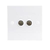 KnightsBridge White Twin Coaxial TV Outlet Un-Isolated Single Wall Plate