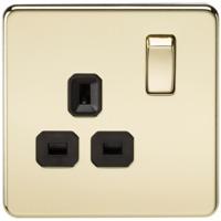 KnightsBridge 1G DP 13A Screwless Polished Brass 230V UK 3 Pin Switched Electrical Wall Socket