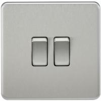 KnightsBridge 10A 2G 2 Way 230V Screwless Brushed Chrome Electric Wall Plate Switch