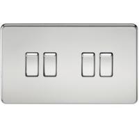 KnightsBridge 10A 4G 2 Way 230V Screwless Polished Chrome Electric Wall Plate Switch