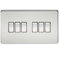 KnightsBridge 10A 6G 2 Way 230V Screwless Polished Chrome Electric Wall Plate Switch