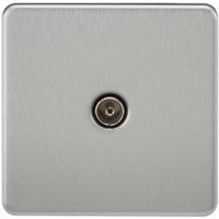 KnightsBridge Coaxial TV Outlet 1G Screwless Brushed Chrome Un-Isolated Wall Plate