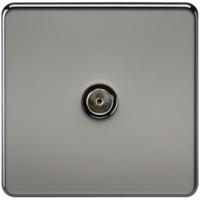 KnightsBridge Coaxial TV Outlet 1G Screwless Black Nickel Un-Isolated Wall Plate
