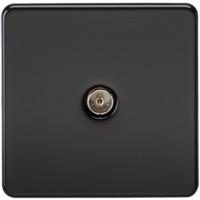 KnightsBridge Coaxial TV Outlet 1G Screwless Matt Black Un-Isolated Wall Plate