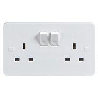 KnightsBridge Pure 9mm 13A White 2G Twin 230V UK 3 Switched Electric Wall Socket