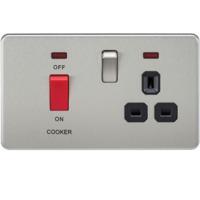 KnightsBridge 45A 2G DP 230V Screwless Brushed Chrome Switch With Neon & Socket