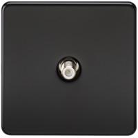 KnightsBridge SAT TV Outlet 1G Screwless Matt Black Non-Isolated Wall Plate