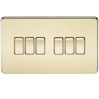 KnightsBridge 10A 6G 2 Way 230V Screwless Polished Brass Electric Wall Plate Switch