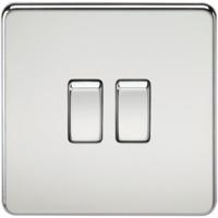 KnightsBridge 10A 2G 2 Way 230V Screwless Polished Chrome Electric Wall Plate Switch