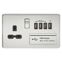 KnightsBridge 13A 2G Screwless Polished Chrome 1G Switched Socket with Quad 5V USB Charger Ports