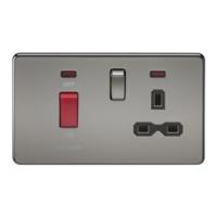 KnightsBridge 2G 45A DP 230V Screwless Black Nickel Electric Switch With Neon and Socket