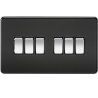 KnightsBridge 10A 6G 2 Way 230V Screwless Matt Black Electric Wall Plate Switch