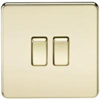 KnightsBridge 10A 2G 2 Way 230V Screwless Polished Brass Electric Wall Plate Switch