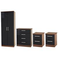 Knightsbridge Bedroom Set 2 Knightsbridge - Black Gloss - Walnut Base Colour - 1x 4 Drawer Chest + 1x 2â??6â? Plain Robe + 2x 2 Drawer Bedside Cabine