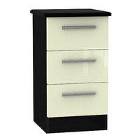 Knightsbridge 3 Drawer Bedside Cabinet Knightsbridge - 3 Drawer Bedside Cabinet - Cream Gloss - Black Base Colour