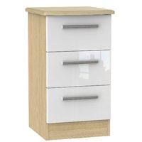 Knightsbridge 3 Drawer Bedside Cabinet Knightsbridge - 3 Drawer Bedside Cabinet - White Gloss - Oak Base Colour