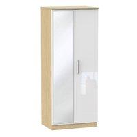 Knightsbridge 2 Door Wardrobe with Mirror Knightsbridge - 2â??6â? Robe with Mirror - White Gloss - Oak Base Colour