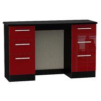 Knightsbridge 6 Drawer Dressing Table Knightsbridge - Kneehole - Ruby Gloss - Black Base Colour