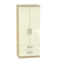 Knightsbridge 2 Drawer 2 Door Wardrobe Knightsbridge - 2â??6â? 2 Drawer Robe - Cream Gloss - Oak Base Colour