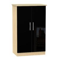 Knightsbridge 2 Door Midi Wardrobe Knightsbridge - 2â??6â? Plain Midi Robe - Black Gloss - Oak Base Colour