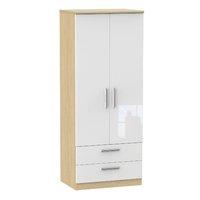 Knightsbridge 2 Drawer 2 Door Wardrobe Knightsbridge - 2â??6â? 2 Drawer Robe - White Gloss - Oak Base Colour