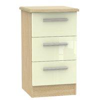 Knightsbridge 3 Drawer Bedside Cabinet Knightsbridge - 3 Drawer Bedside Cabinet - Cream Gloss - Oak Base Colour