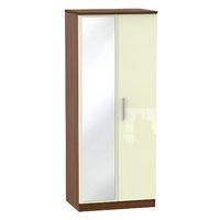 Knightsbridge 2 Door Wardrobe with Mirror Knightsbridge - 2â??6â? Robe with Mirror - Cream Gloss - Walnut Base Colour