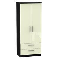 Knightsbridge 2 Drawer 2 Door Wardrobe Knightsbridge - 2â??6â? 2 Drawer Robe - Cream Gloss - Black Base Colour