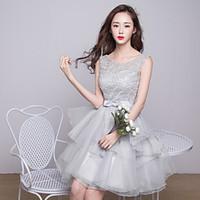 Knee-length Lace Bridesmaid Dress - Ball Gown Jewel with Bow(s) / Lace