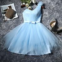 knee length tulle bridesmaid dress a line one shoulder with bows