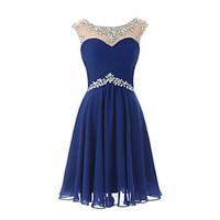 Knee-length Chiffon Bridesmaid Dress - Sheath / Column Scoop with Crystal Detailing