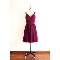 Knee-length Straps Bridesmaid Dress - Short Sleeveless Chiffon