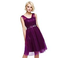 Knee-length Straps Bridesmaid Dress - Short Sleeveless Tulle