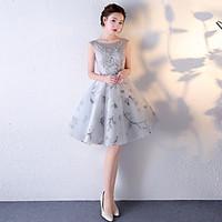 knee length tulle sexy bridesmaid dress a line jewel with appliques em ...